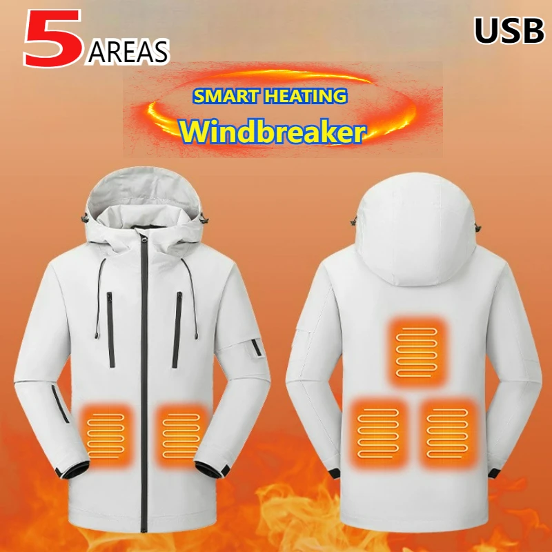الرجال الشتاء سترة ساخنة 5 مناطق USB شحن الدافئة التدفئة أبلى التزلج الحرارية سترة واقية المشي لمسافات طويلة قابلة للشحن ساخنة الحشو