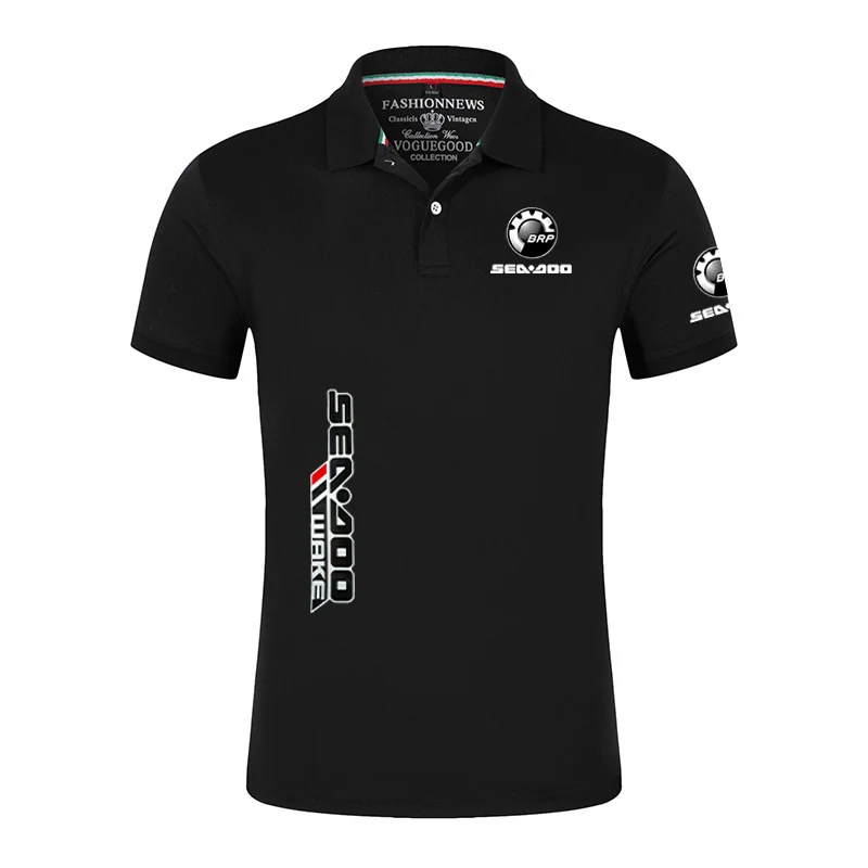 

2025 Summer Sea Doo Seadoo Moto Print Casual Lapel Collar Breathable Solid Color Polo Shirt Men High Quality Cotton Short Sleeve