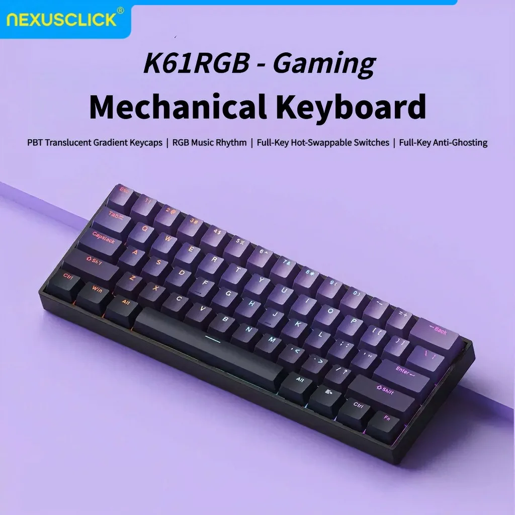 NexusClick 61 Keys Magnetic Switch Gaming Keyboard,Wired Mechanical Hot Swappable RGB Backlit PBT Keycaps Esports Keyboard Work