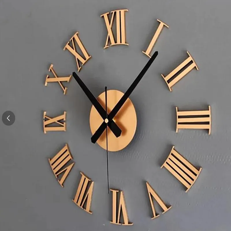 3D Acrylic Digital Wall Clock Roman Numerals Design Mirror Wall Clock Fashion Large Round Wall Clock DIY Self Adhesive Clocks