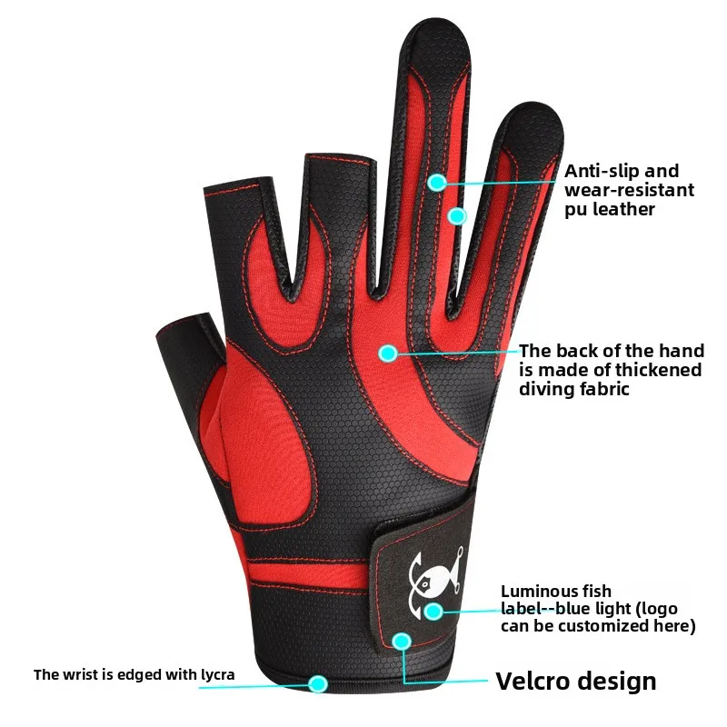 Lightweight Men Women Summer Fishing Gloves Stabproof Waterproof Sunscreen Three Finger Open Non Slip Wear Resistant Velcro Luya
