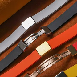 CTS Fluororubber Watch Strap 18 19 20 21 22mm Quick Release folding BuckleWatch Bands Waterproof Men FKM Strap For Cut To Size