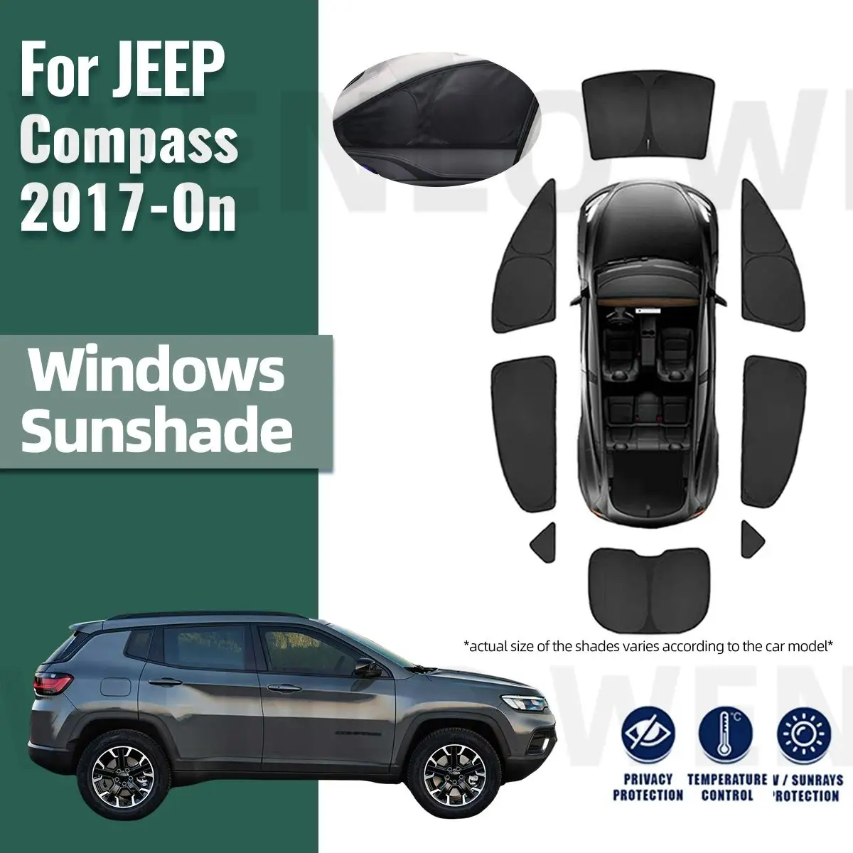 

For JEEP Compass 2017-2023 Full Cover Car Sunshade Front Windshield Magnetic Mesh Curtain Rear Side Window Sun Visor Shade