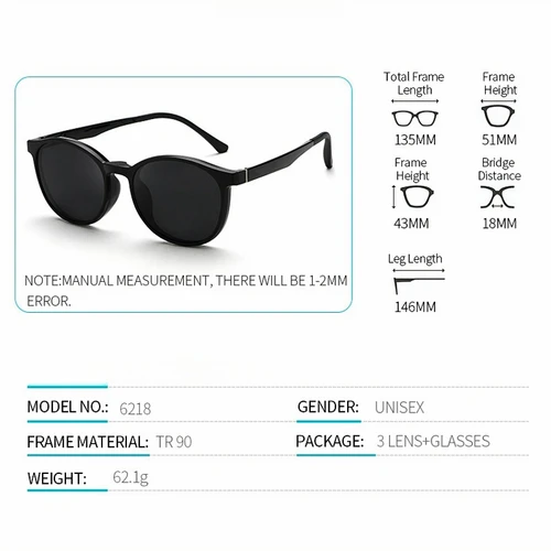 Imagen 2 del producto YIMARUILI moda TR90 gafas polarizadas magnéticas con Clip gafas graduadas ópticas redondas Retro montura para hombres y mujeres 6218