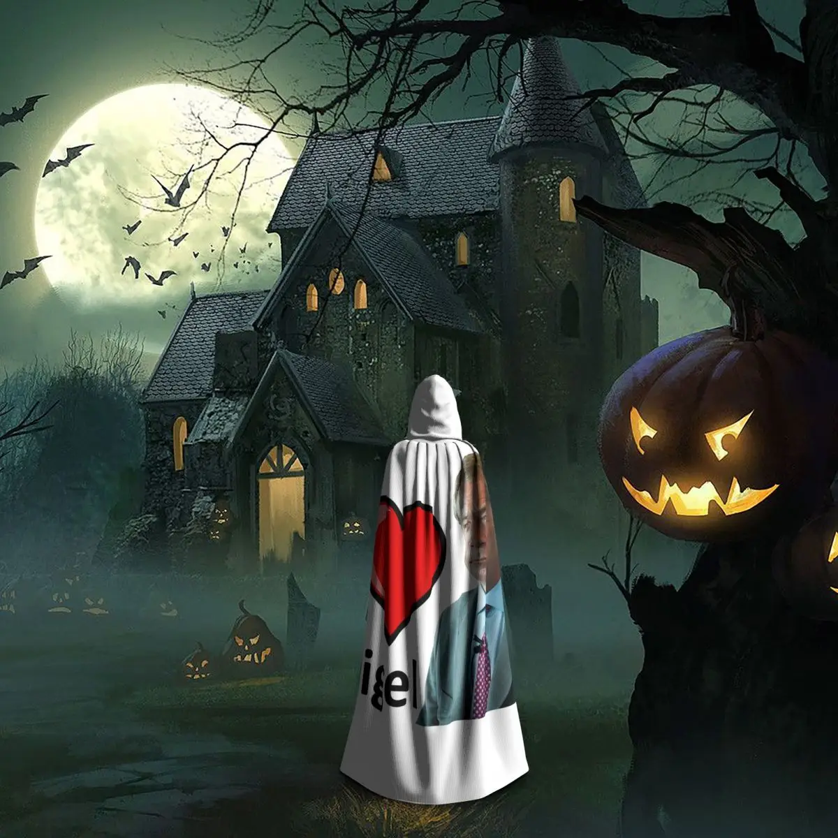 Fantastic I Love Nigel Farage Design Long Hooded Cloak Witch Medieval Costume Cosplay Cape HalloweenCoat Adult Unisex - view 6