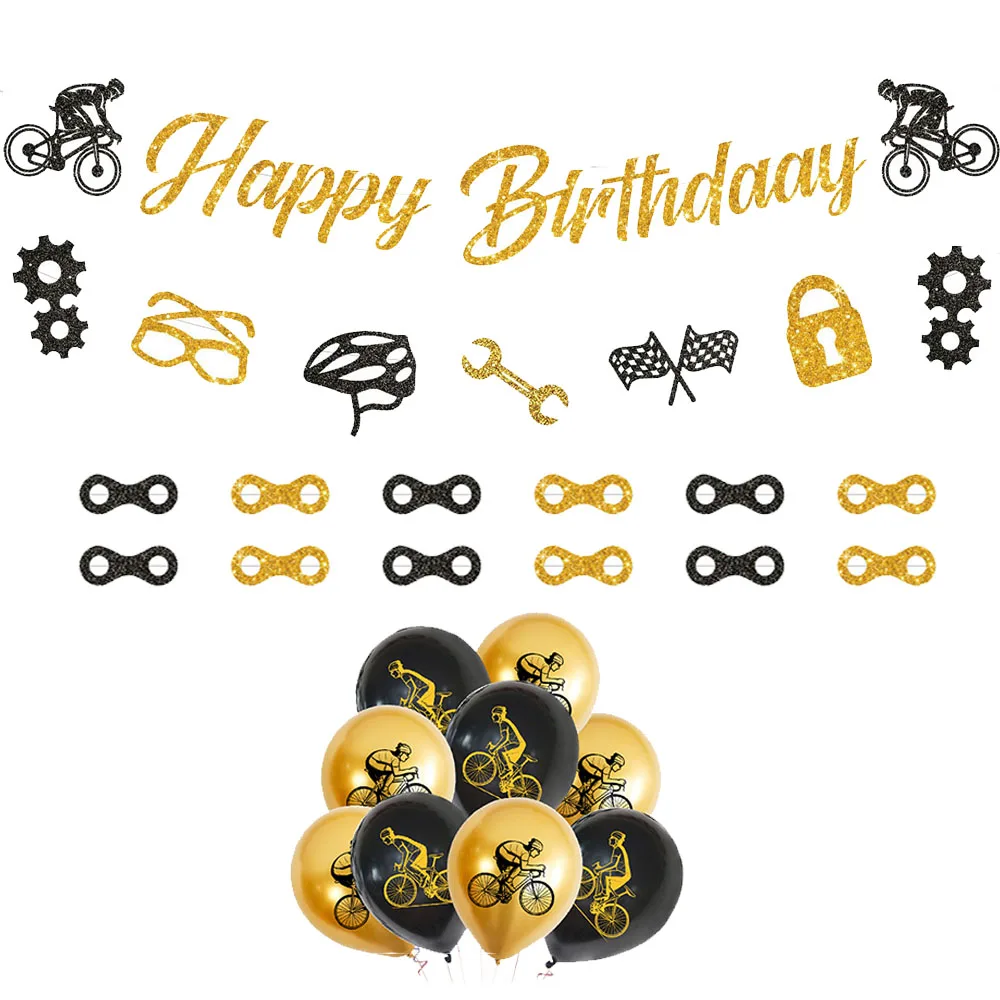 Fahrrad-Geburtstagsparty-Dekorationen, Fahrrad-Latex-Luftballons für Kinder, Geburtstag, Babyparty, Hochzeitstorte, Topper, Banner, Partyzubehör – Detail 1