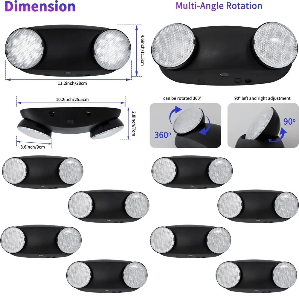 

Аварийные светодиодные светильники с батарейным питанием, комплект из 4 регулируемых коммерческих светильников черного цвета