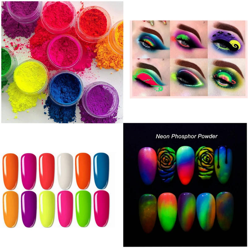 10g Neon Pigment Powder Ombre DIY Nail Art Decor Neon Fluorescent Effect Shinny Under Ultraviolet Light Phosphor Powder