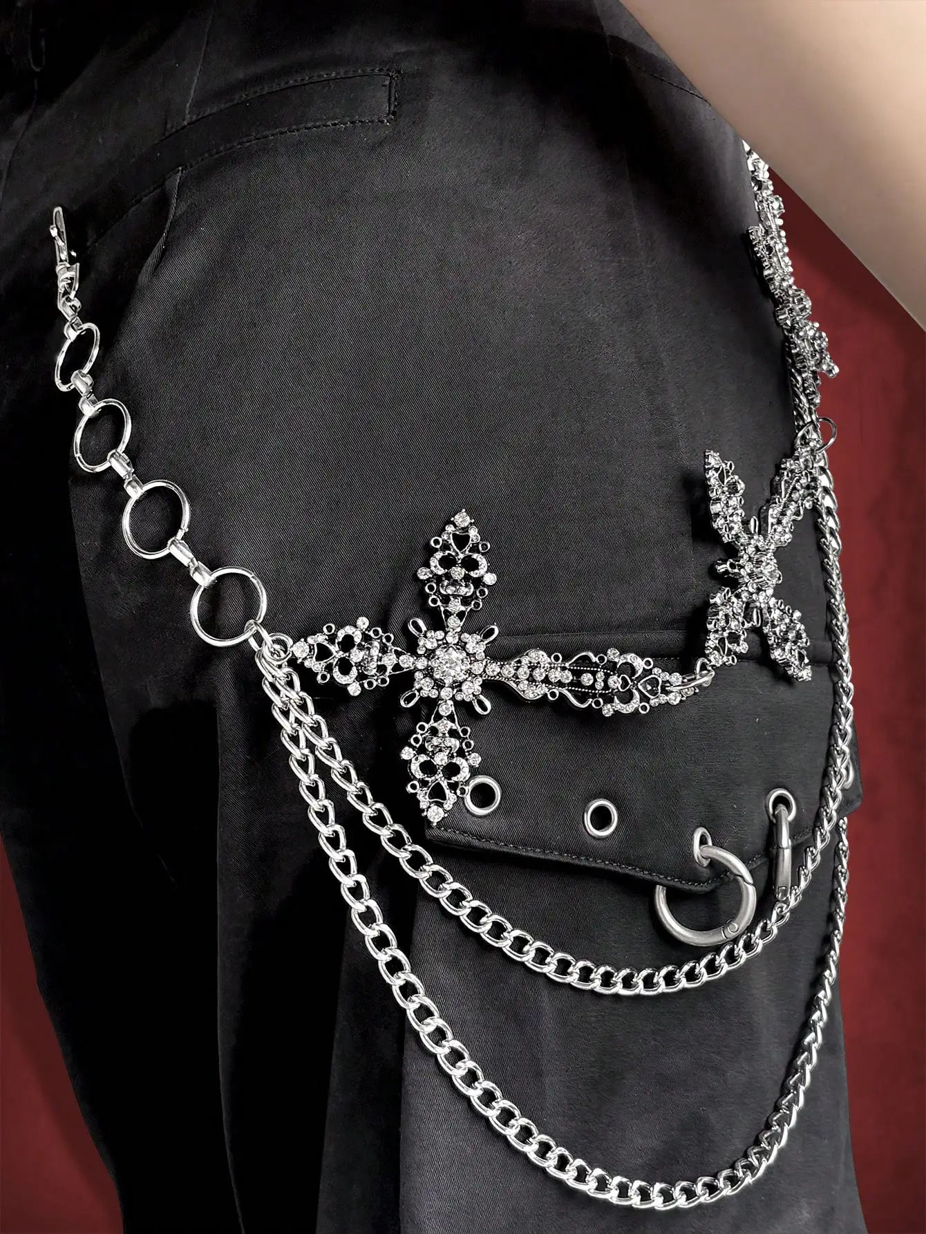 HERSHINE 1 قطعة سراويل نسائية فضية كبيرة متقاطعة سلسلة Y2K على الطراز القوطي ملحقات الهيب هوب روك للهالوين التأثيرية