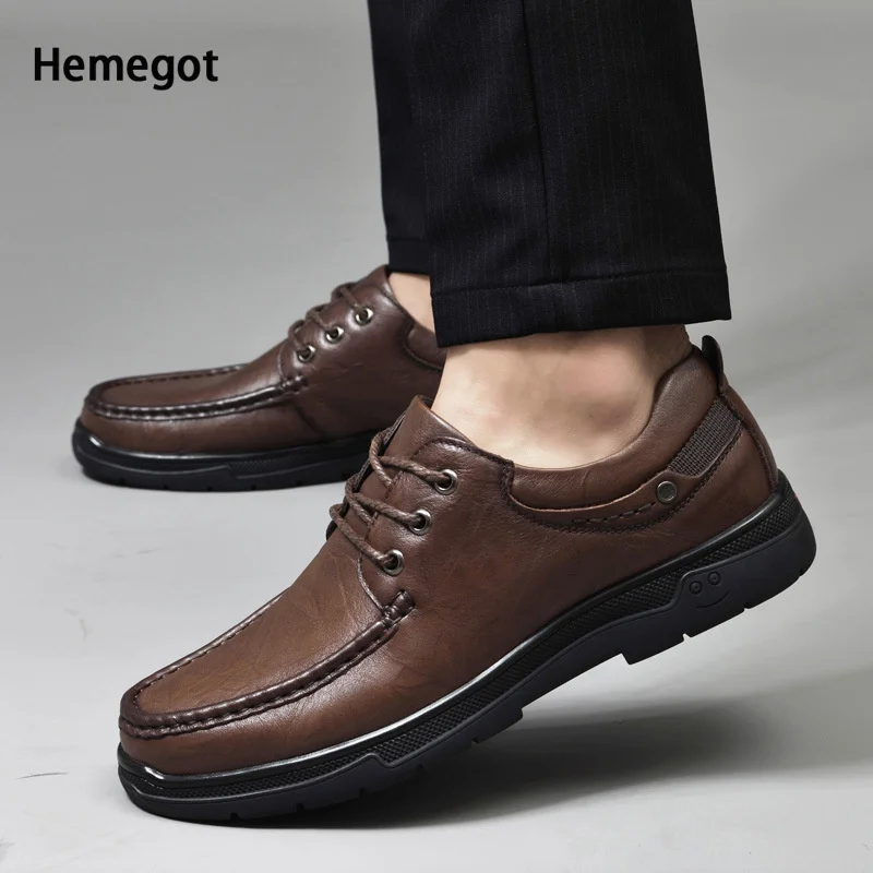 

Men's Leather Shoes Lace-Up Shoes Autumn and Winter Cowhide Lace-Up Business Casual Shoes Soft-Soled Breathable Single Shoes