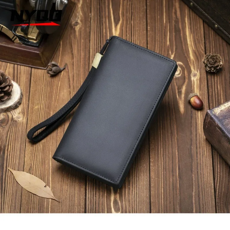 

Mens Zipper Clutch Bag Vintage Crazy Horse Genuine Leather Wallet Men Business Card Holder Male Money Bag Billetera Hombre