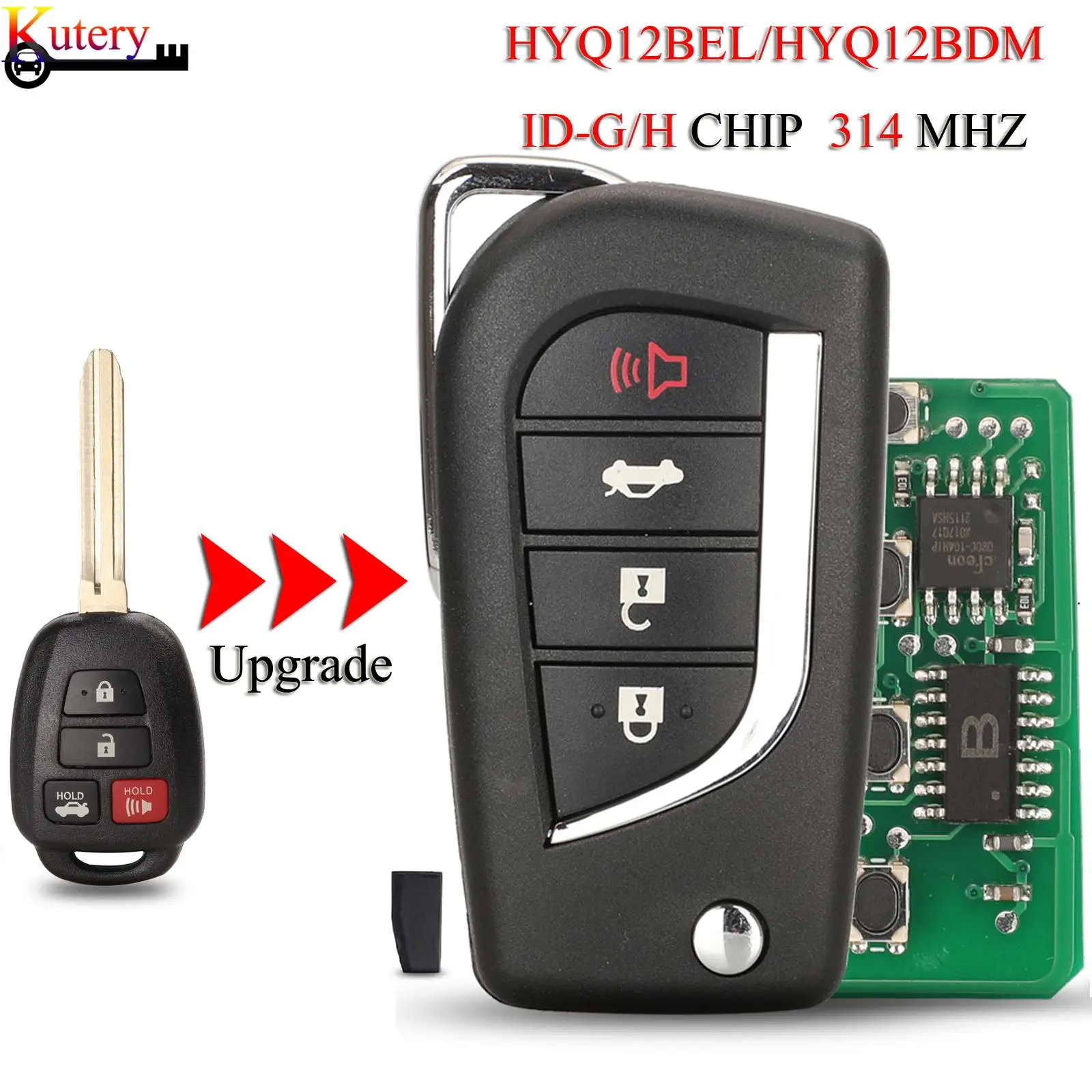 jingyuqin HYQ12BEL HYQ12BDM Upgrade Remote Car Key For Toyota Avalon Camry Corolla RAV4 Yaris Venza 4Buttons 314MHz ID-G/H(8A)