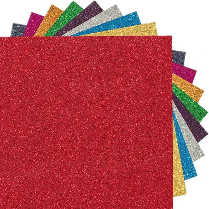 Glitter Heat Transfer Vinyl - 12 Pack Iron On Vinyl for DIY Tshirts, 12 Assorted Colors HTV Glitter Bundle of Heat Press Vinyl