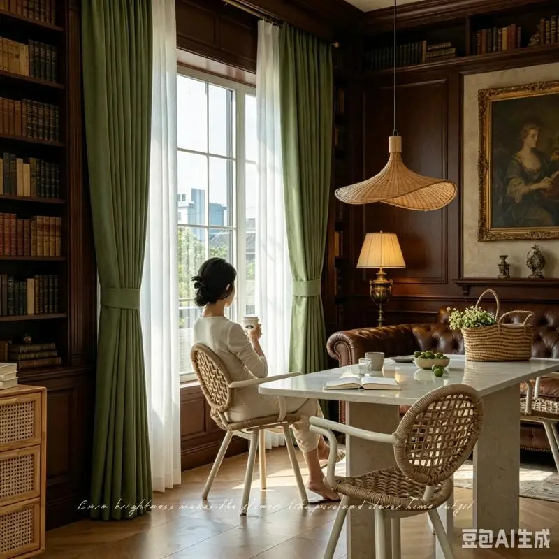 

Green Jacquard Herringbone Curtains for Living Dining Room Bedroom New Nordic Japanese Milk Tea Color Window Blackout
