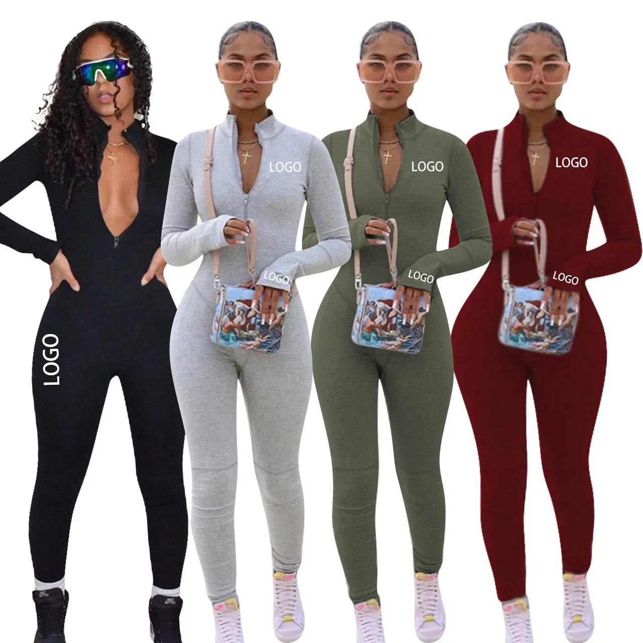 S-4XL Fleece Plus Size One Piece Jumpsuits Winter Deep V Neck Women Jumpsuit Bodysuit Woman Long Sleeves sweater jumpsuit