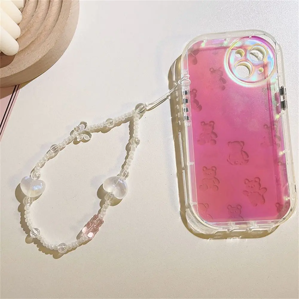 Peach Beaded Beaded Phone Chain Flower Bracelet Sweet Girls Cellphone Lanyard Wrist Strap Colorful Mobile Phone Strap