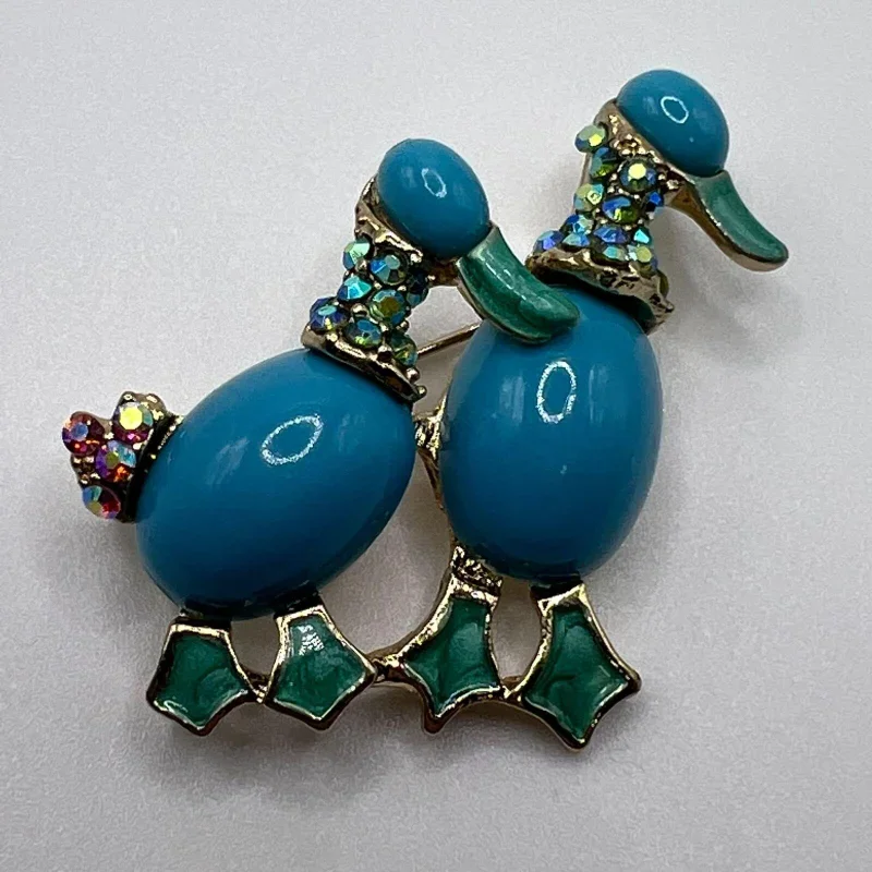 Vintage Duck Brooch for Men and Women Blue Fashion Rhinestone Enamel Bird Clothing Jewelry