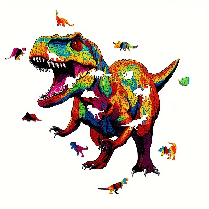 Rainbow Tyrannosaurus Rex wooden puzzle, alien animal puzzle, irregular animal shaped wooden puzzle, home decoration, ornaments