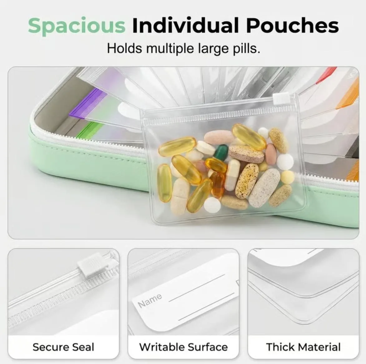 A7 Waterproof Pill Organizer 7/14pcs Zippered Pill Pouches Portable 7–14 Day Travel Pill Bag Reusable Travel Pill Storage System