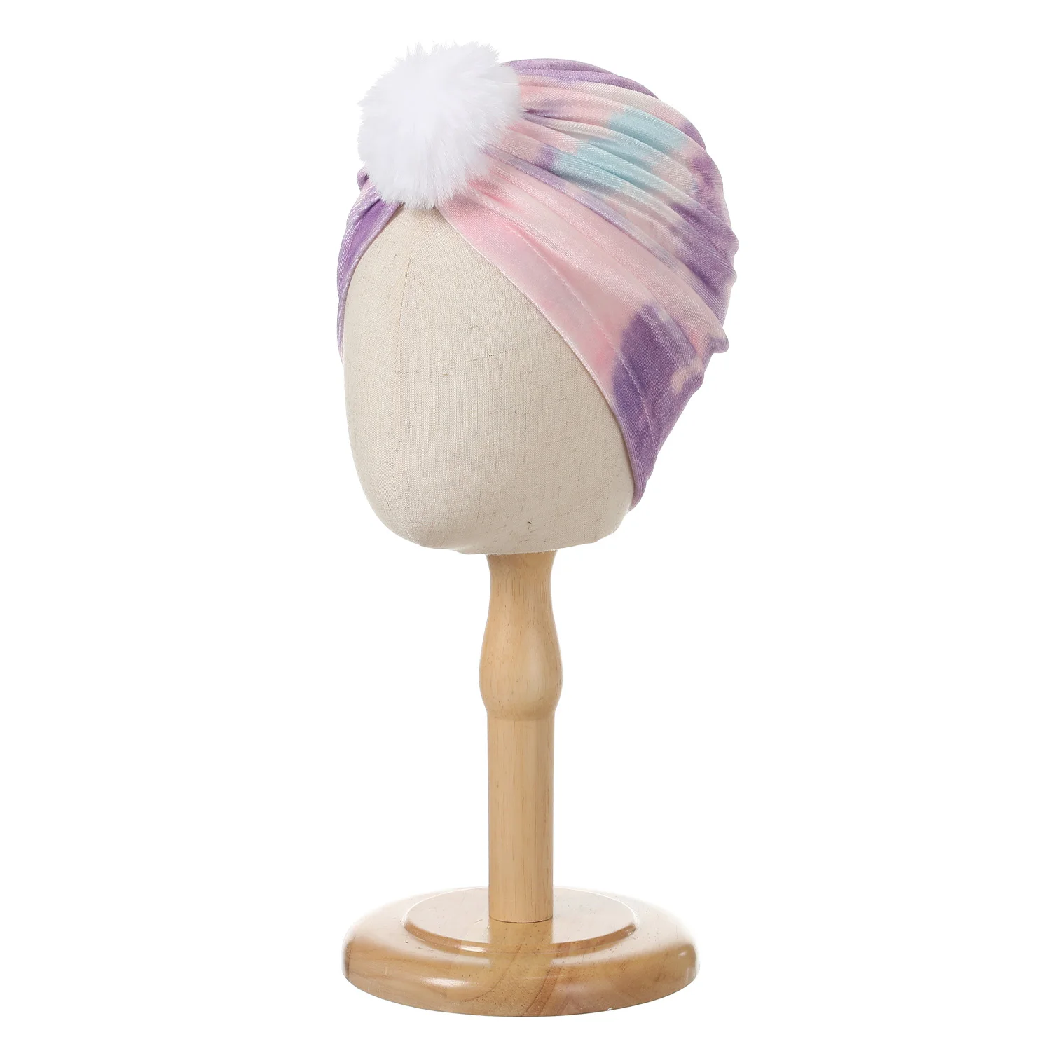 2024 Winter neue Velet Turban Hut Wolle Ball Dekoration Kopf bedeckung Indien muslimische Motorhaube Kappe Damen Kopftuch Kopf wickel Haar abdeckung – Detail 8