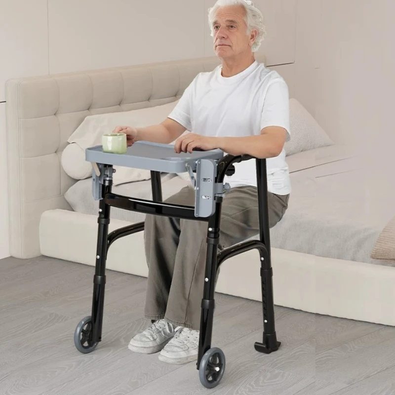 Stand Upright Walkers with Dining Table for Elderly Foldable Double Arm Support Walker Walking Aids Rehabilitation Equipment