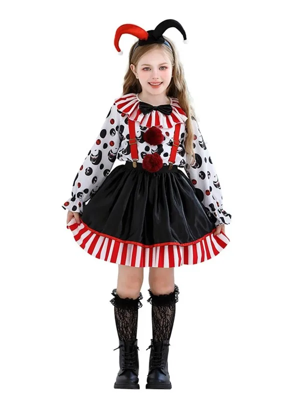 Scary Clown Dr up Skirt Children's loween Costume Bloodstained Circus Theme Girls' Toddler Nursery Outfit Polyester Fiber