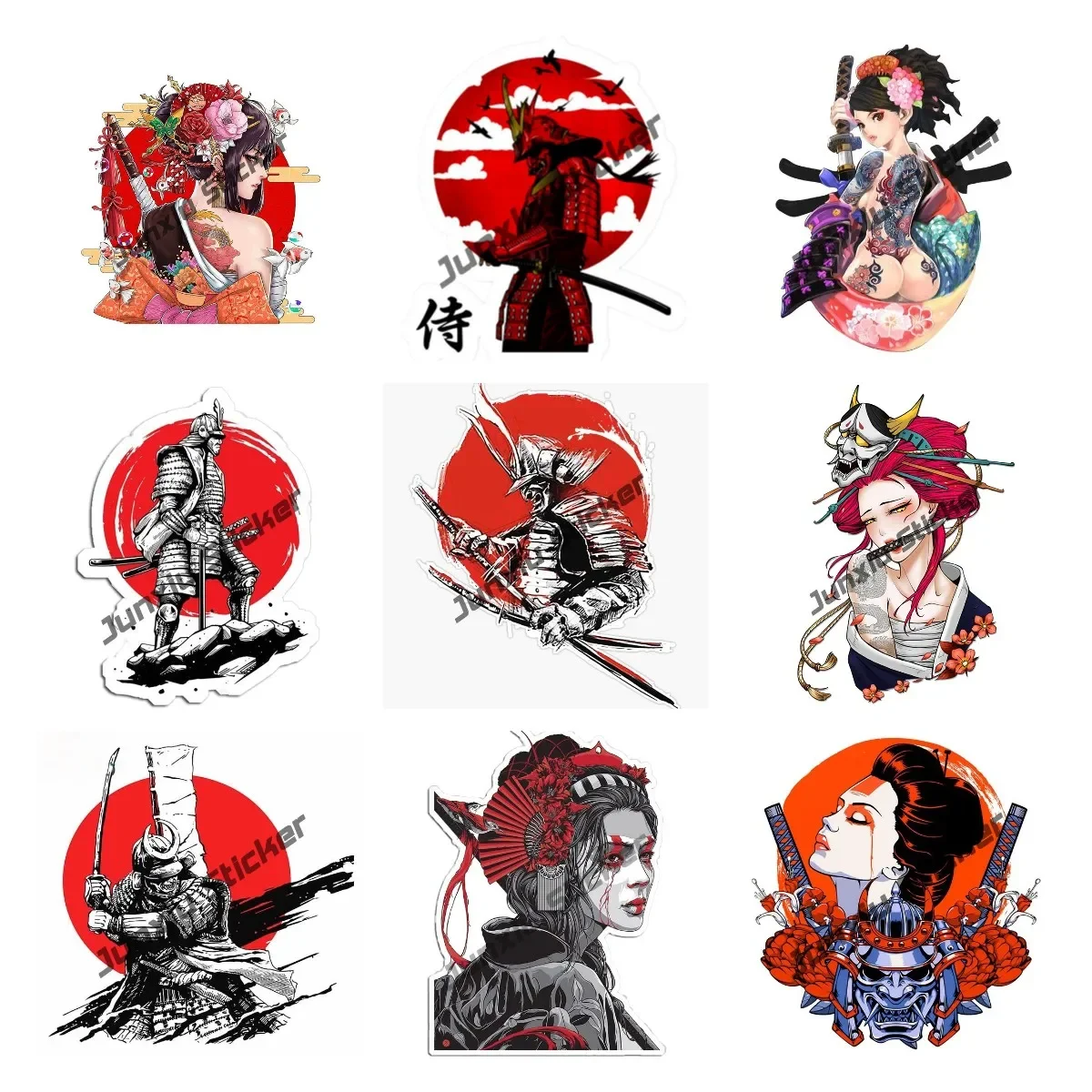 

Cartoon Graphics Sunset Samurai Warrior Vinyl Waterproof Sticker Decal Car Laptop Window Bumper KK Sticker Anime Car Accessories