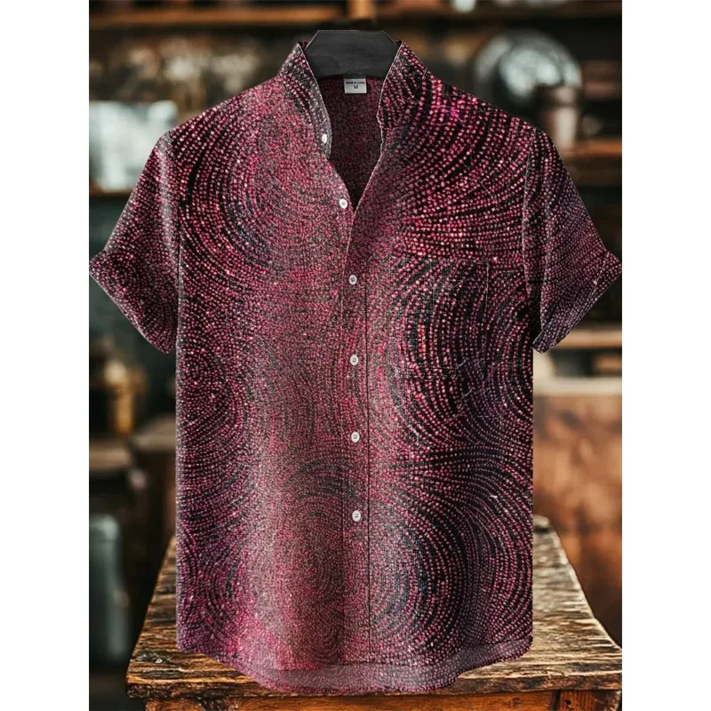 

Retro Comfortable and Casual High-quality Button Top New Men's Short Sleeved Shirt with Fashionable Petal Art Pattern,