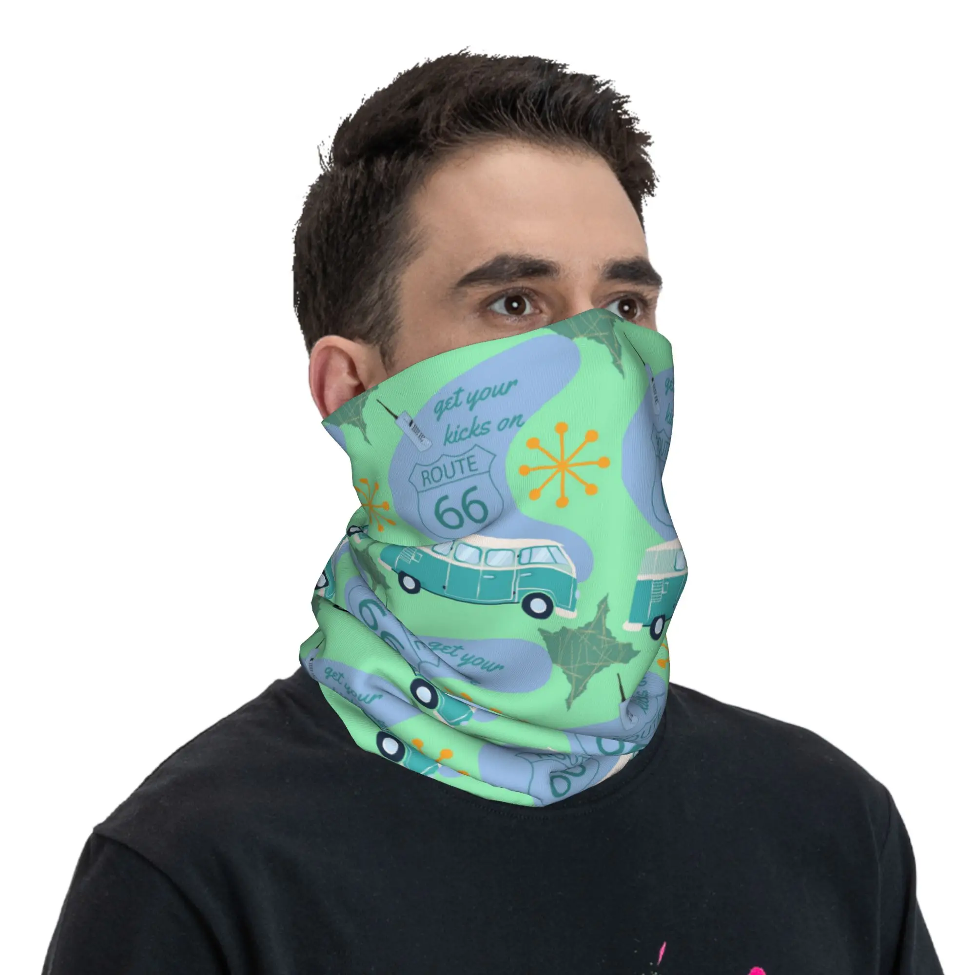 

Vintage American Map Route 66 Bandana Neck Gaiter Printed Wrap Scarf Warm Headwear Outdoor Sports Unisex Adult Breathable