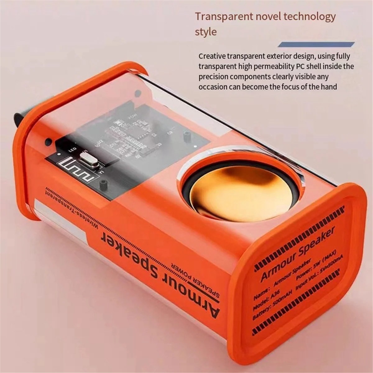 Надежный маленький Bluetooth-динамик Mecha, уличный домашний динамик, прозрачный сабвуфер Mecha, портативный Bluetooth-динамик, черный-ABDQ