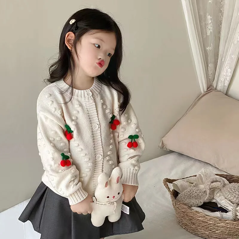 

Girls' Spring and Autumn Sweater Jacket 2024 New Style Children's Stylish Girl Baby Knitted Cardigan Girls' Top