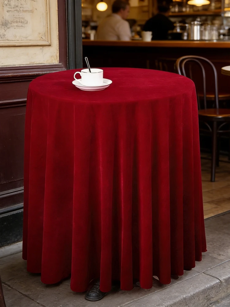 Nappe Ronde de Banquet en Velours Polyester Couleur Unie Tailles 120-200 cm Design Moderne Facile à Nettoyer pour Bureau Hôtel Événements