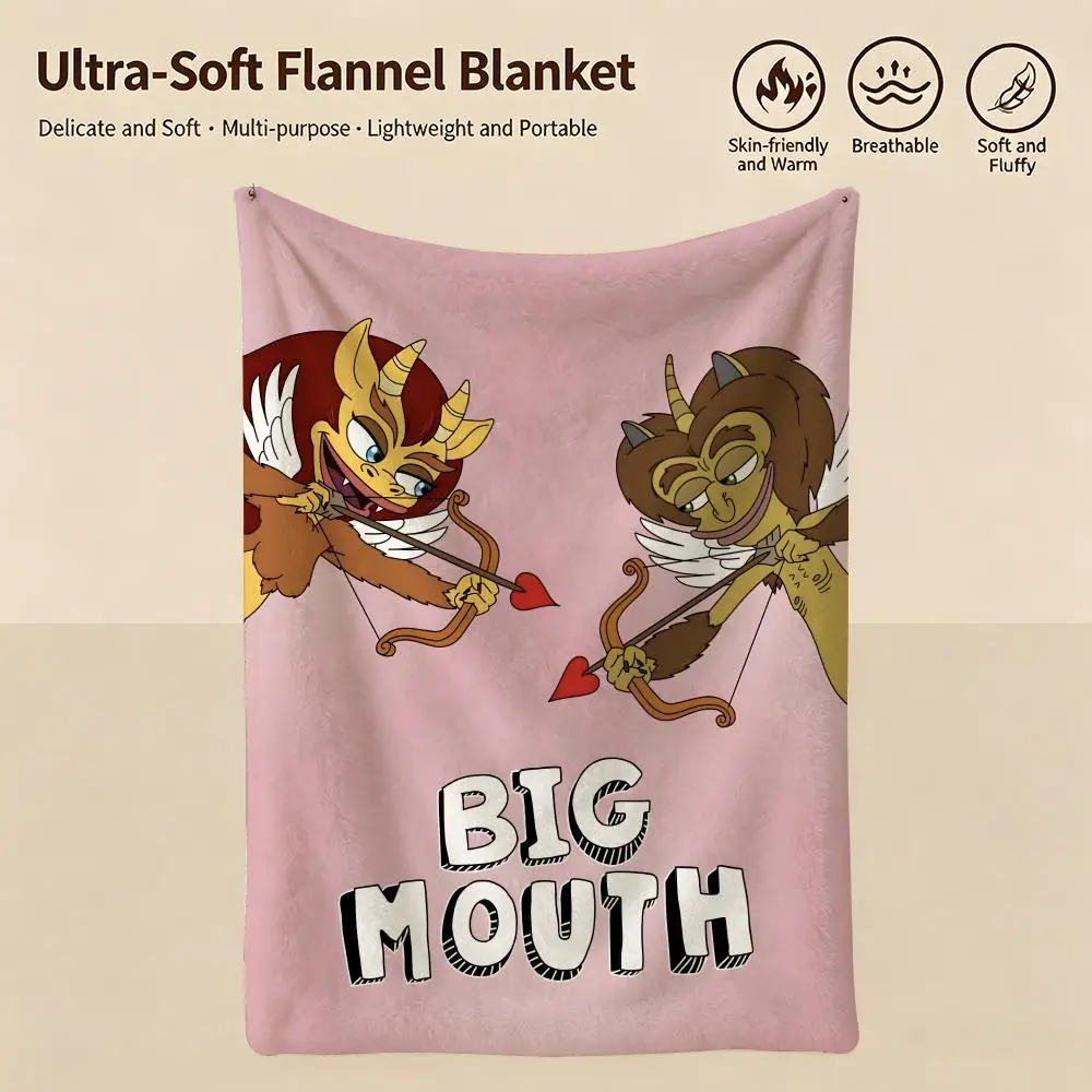 cartoon B-Big Mouth-h Throw Warm Soft Flannel Blanket, Multi-use for Sofa Bed Camping Travel Nap