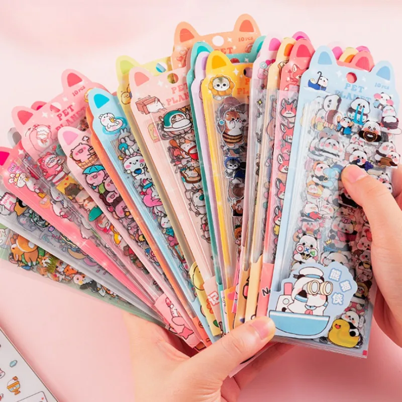10 Stück Kawaii Scrapbooking-Aufkleber Fahrrad-Sticker Geschenk Frosch Kinder Cartoon Schreibwaren PET Tagebuch-Aufkleber Notizbuch Niedliche Mädchen