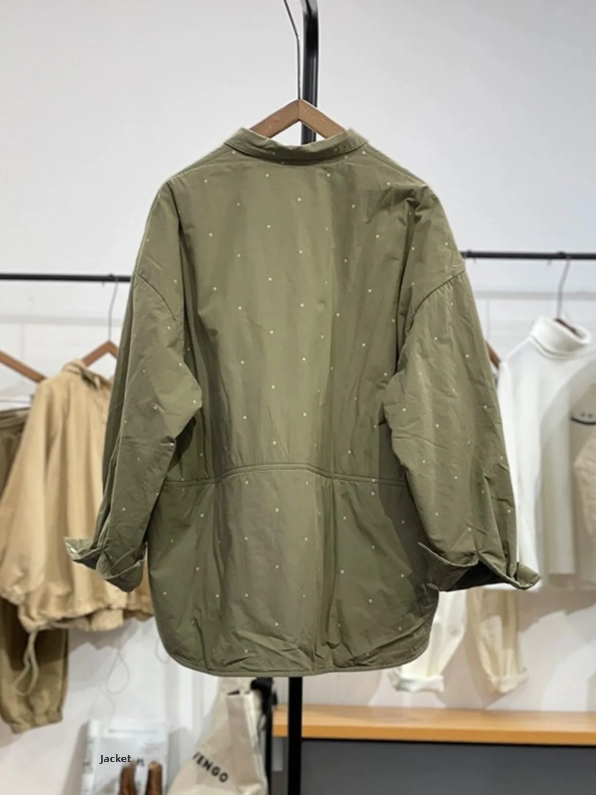 Leichte Baumwolle irt Jaet Damen Herbst Winter Lose Unregelmäßiger Kragen Lang Sve Pendeln Sle rundes Punktmuster