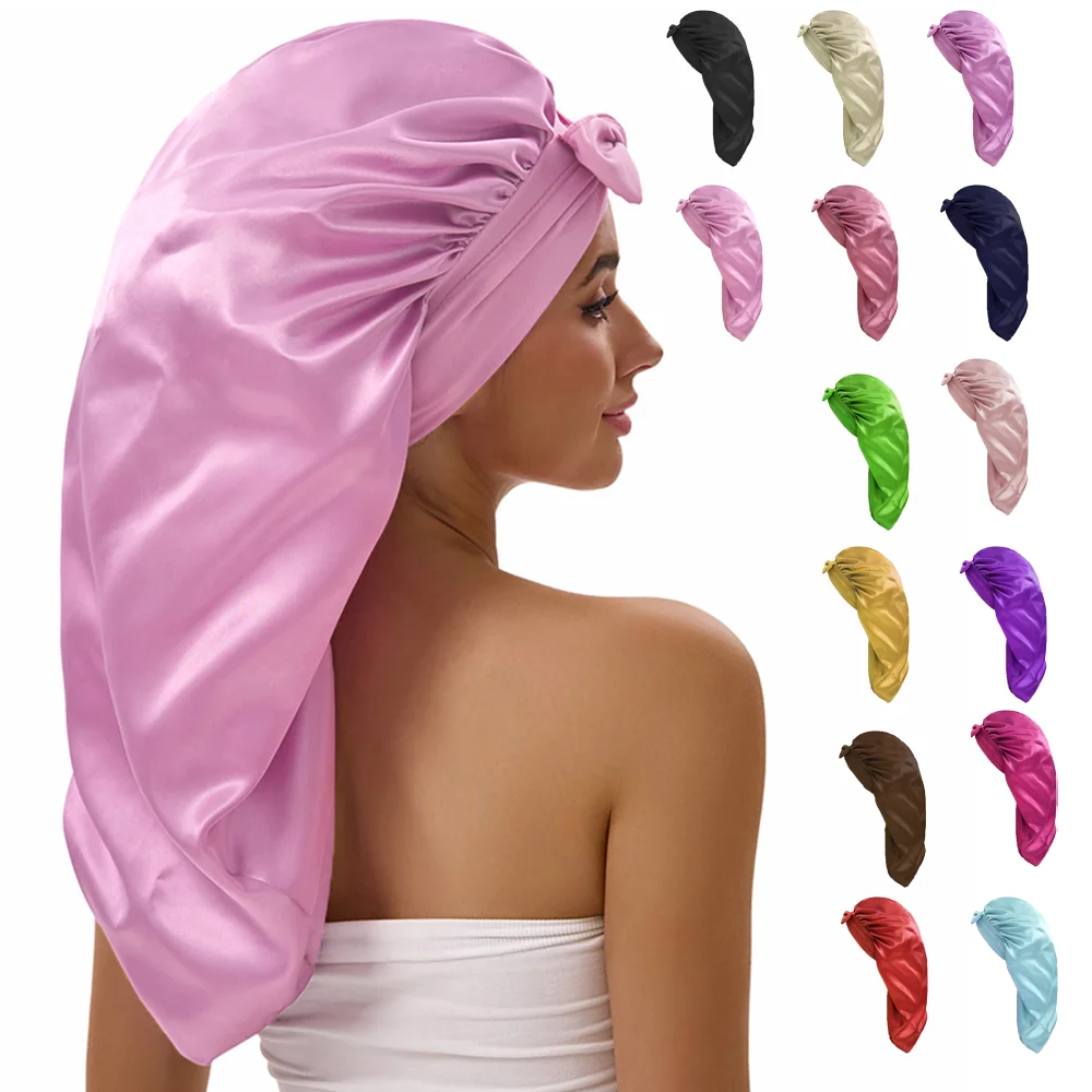 Women Long Tail Satin Hair Bonnet, Color Elastic Band Hair Care Hat, Bonnet for Hair Treatment Bonnet Satin Bonnet