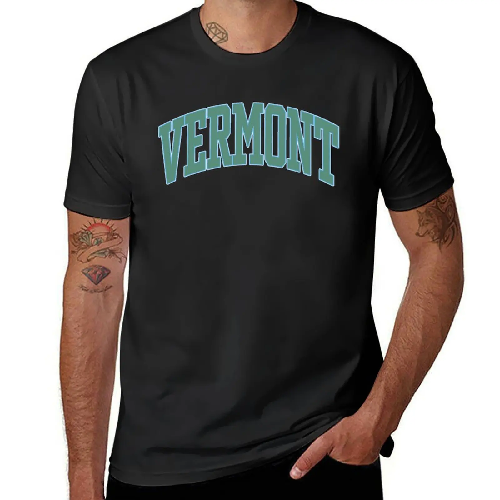 vintage arch vermont green blue T-Shirt quick-drying korean fashion sublime fruit of the loom mens t shirts