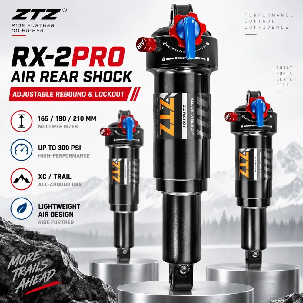 RX-2PRO MTB Air Rear Shock Adjustable Rebound Lockout 165 190 210mm for Mountain Bike XC Trail