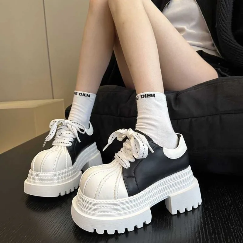 

Готические женские туфли-оксфорды на толстой подошве, уличная повседневная обувь на платформе в британском стиле, модная женская обувь на массивном каблуке, новинка