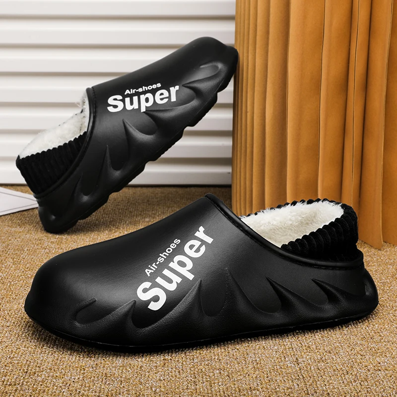 Winter Men Warm Slippers Cotton Slippers Outdoor Indoor Warm Shoes Men's Couple Home Bedroom Plush Slippers Big Size 46 47 48 49