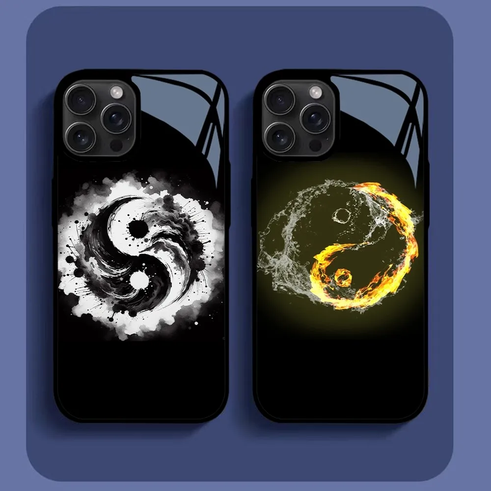 Eight Diagrams Taiji Yin Yang Cover  Phone Case For iPhone16 15 14 13 12 11Pro Xs Max Mini XR X 7 8Plus luxury Mirror Hard Funda