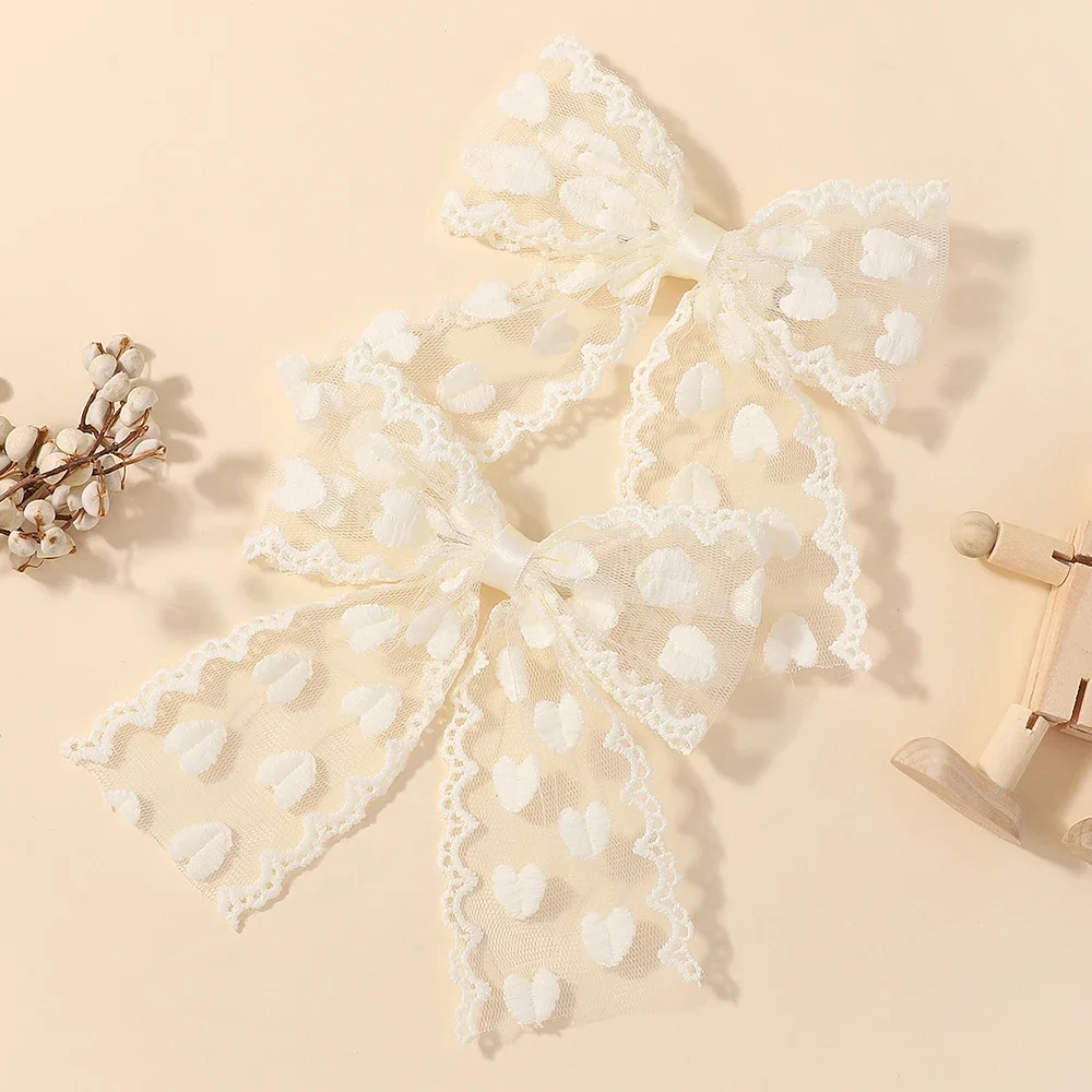 2Pcs/Set Cute Solid Lace Heart Bowknot Hair Clips for Baby Girls Handmade Bows Hairpin Barrettes Headwear Kids Hair Accessories