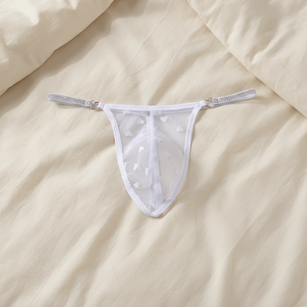 Thin Mesh Men Hollow Thongs Love Heart Print Low Waist Male Transparent Briefs Lingerie Underpants Men's Sheer Panties