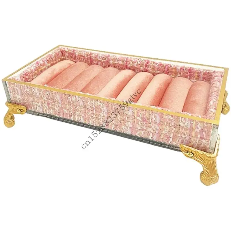 

D0UF Fabric And Acrylic Jewelry Display Stand For Earrings Rings Buddhas Pendants Decorative Tray Storage Container