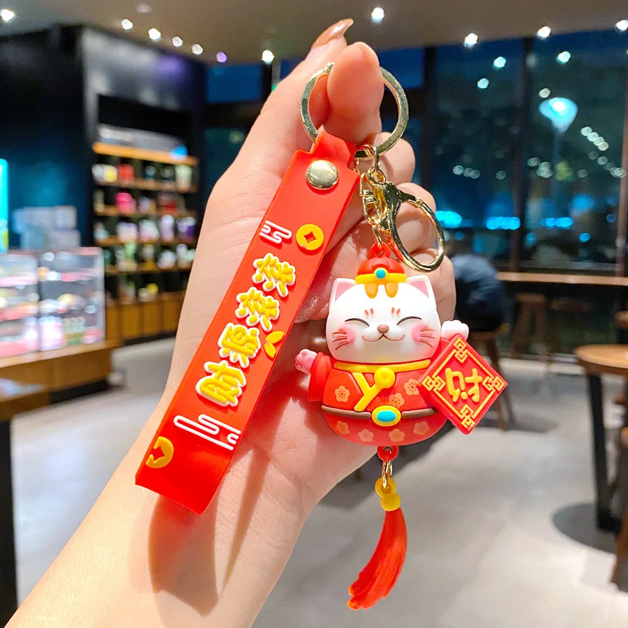 Handmade DIY Craft Rhinestone Lucky Cat Tassels Cartoon Cat Keychain Cute Bag Charm Holder Cartoon Resin Key Chain K4885