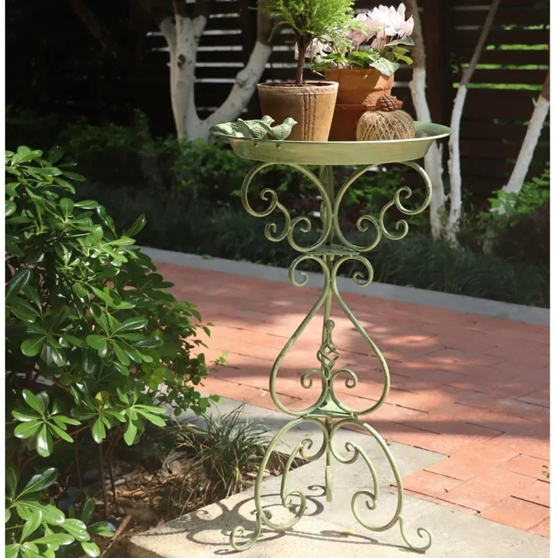 Outdoor Courtyard Plant Stand, Iron High Foot Flower Base Do Old Craft Decorative Shelf, Garden Balcony Bird Feeder