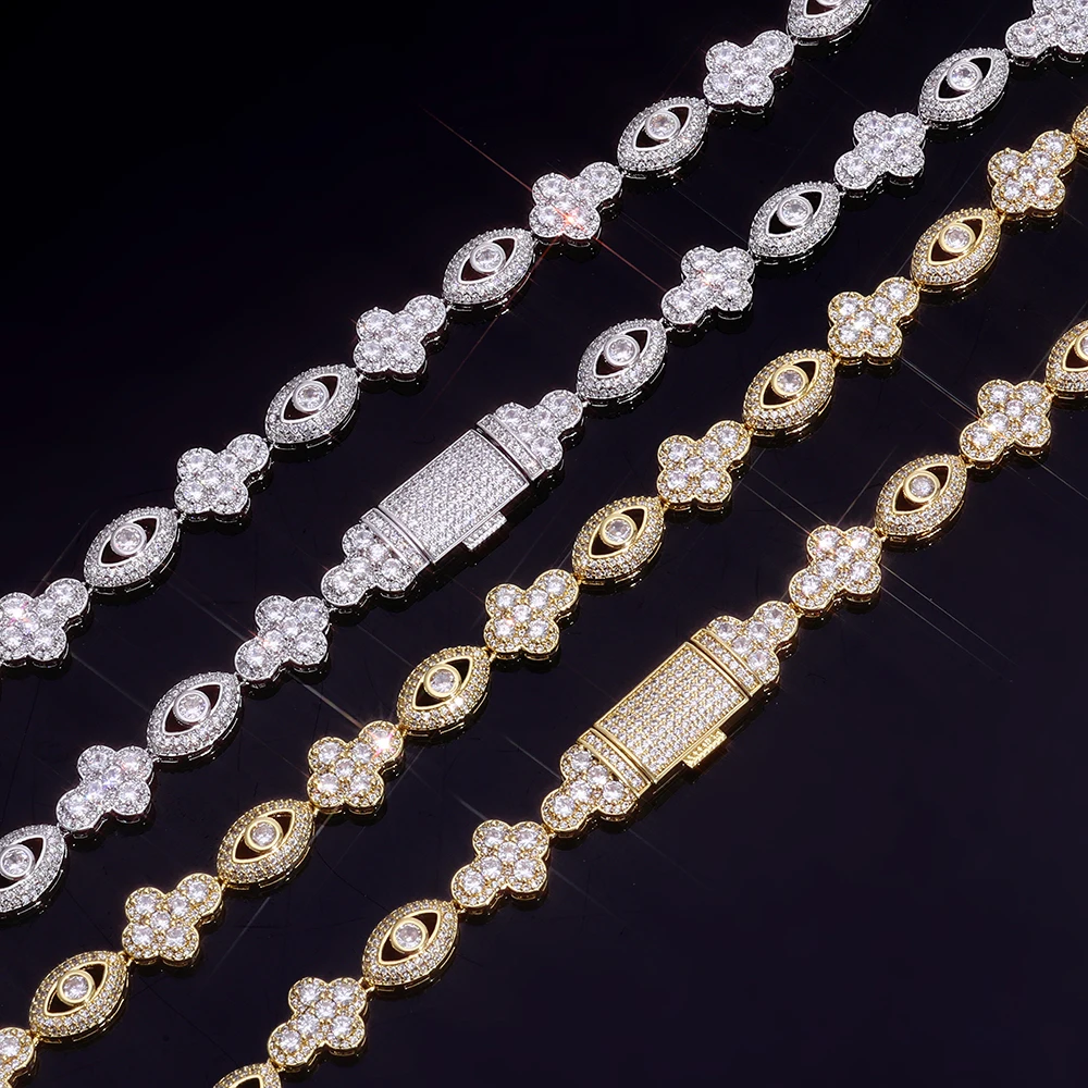 Hot Selling Hip-Hop Flip Cross Eye Chain Gold-Plated Brass 5A Cubic Zirconia Bracelet Men's Cuban Chain Jewelry Customization - Detail 1