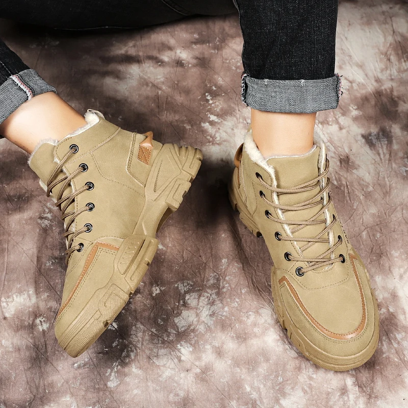 Winter Outdoor Snow Boots Men Thick Bottom Lightweight Keep Warm Men Wear-resistant Plush Lace-up Casual Sports Shoes Men - view 2