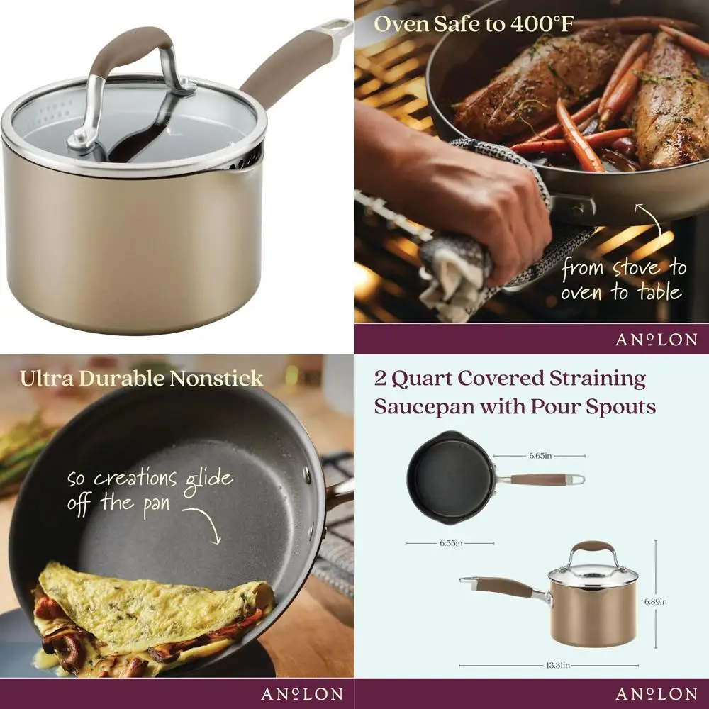 

Premium 2-Quart Anodized Nonstick Saucepan with Strainer and Lid, Bronze