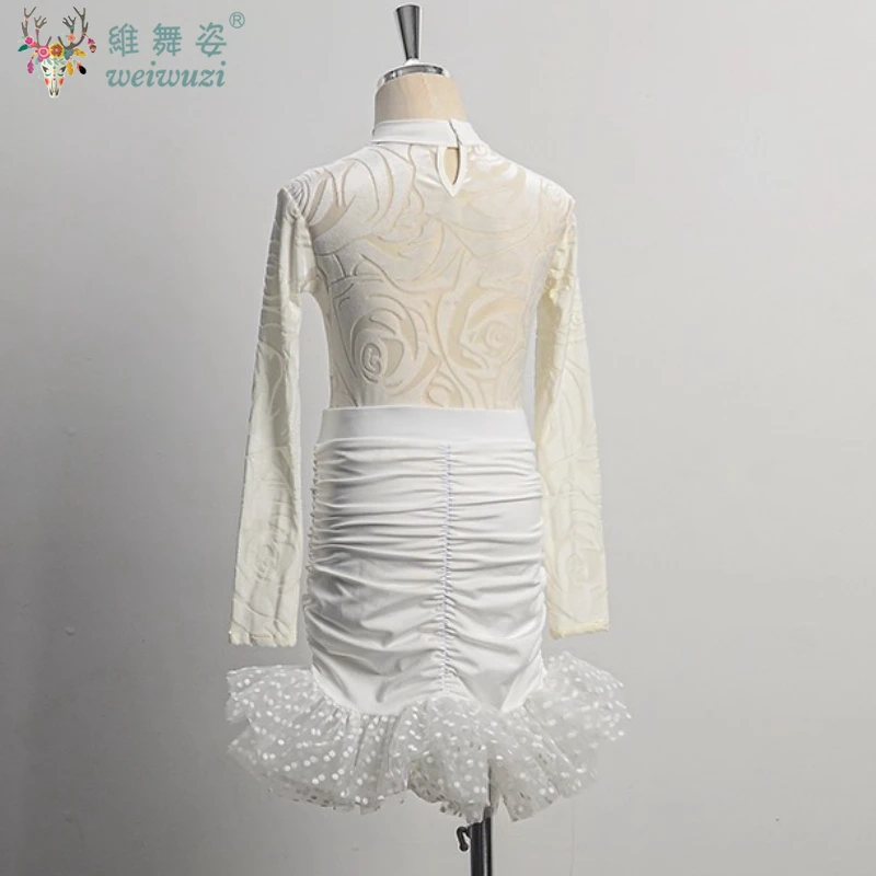 Latin Dance Dress Girls Cha Cha Rumba Tango Dance Costume Fringe Dress White Kids Latin Competition Dress Samba Practice Wear
